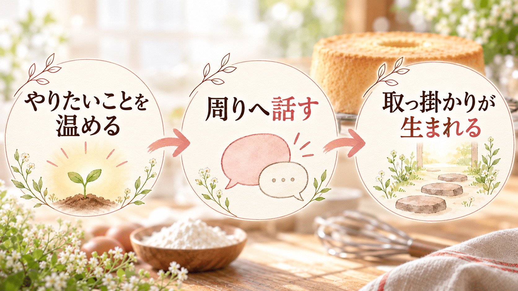 やりたいことを温め、周りへ話すことで取っ掛かりが生まれる流れ