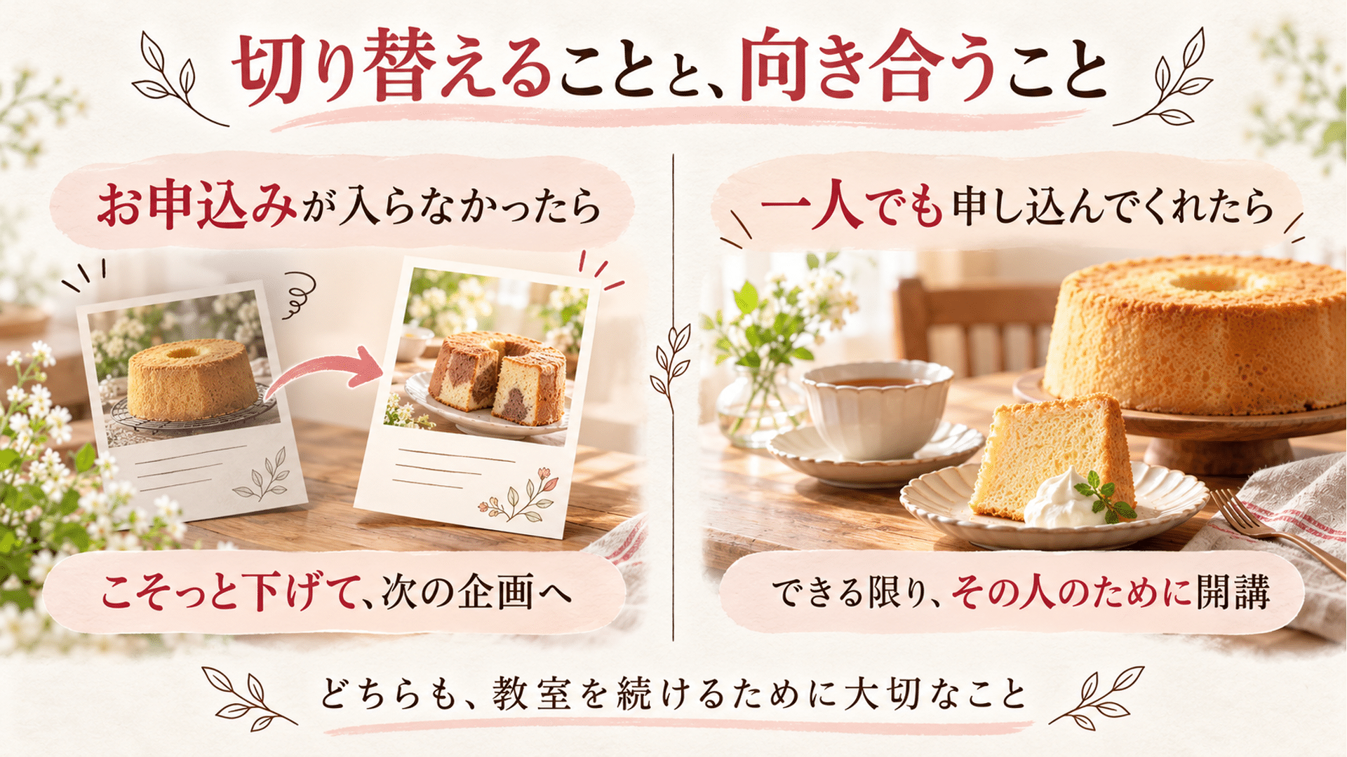 申込みが入らない企画は次へ切り替え、一人でも申込みがあれば向き合う姿勢を示す図